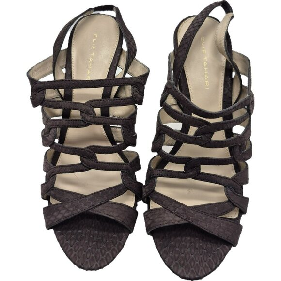 Elie Tahari Meredith Wedge Suede Strappy Heeled Sandals Brown Gold Women's 8 38 - Picture 2 of 9